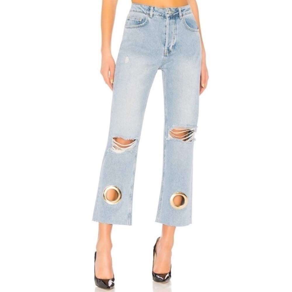 Anine Bing Giovanna Distressed‎ Grommet Crop Flare Jeans 25 Shabby Chic Classic